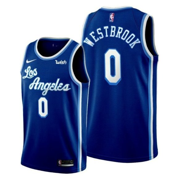 Men's Los Angeles Lakers #0 Russell Westbrook Blue Classic Edition Stitched Basketball Jersey